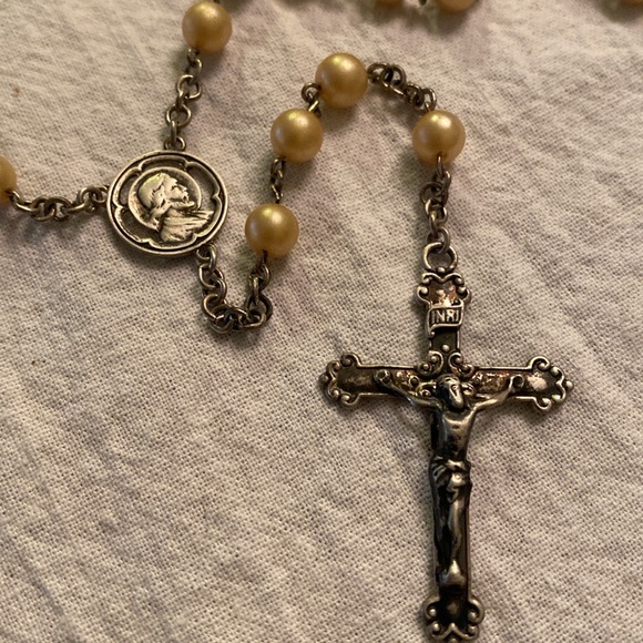 Sterling Silver Faux Pearl Rosary - Picture 2 of 5